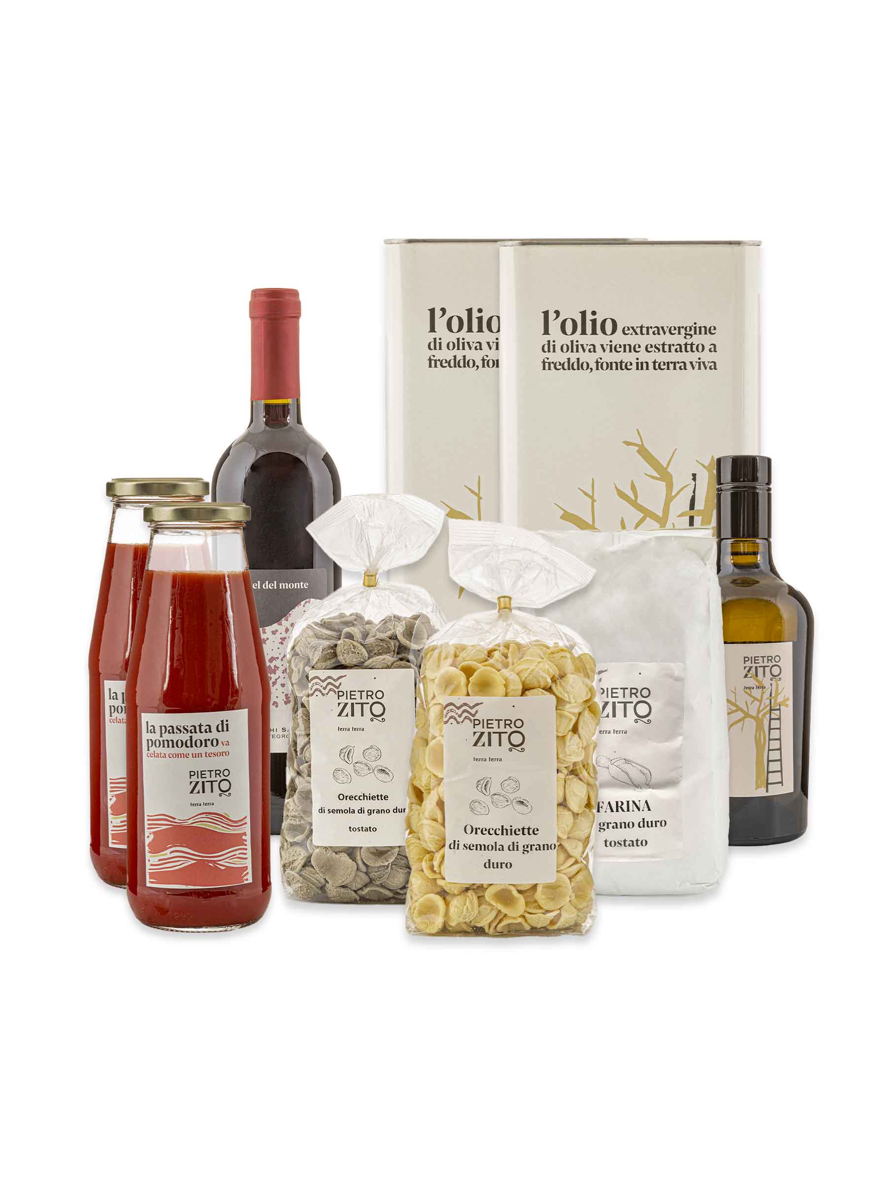 Pacco Cucina: orecchiette, olio, passata di pomodoro, farina, vino