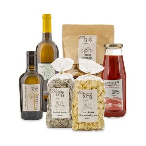 Pacco L’In-dispensa-bile Amaro: amaro, taralli, orecchiette, vino