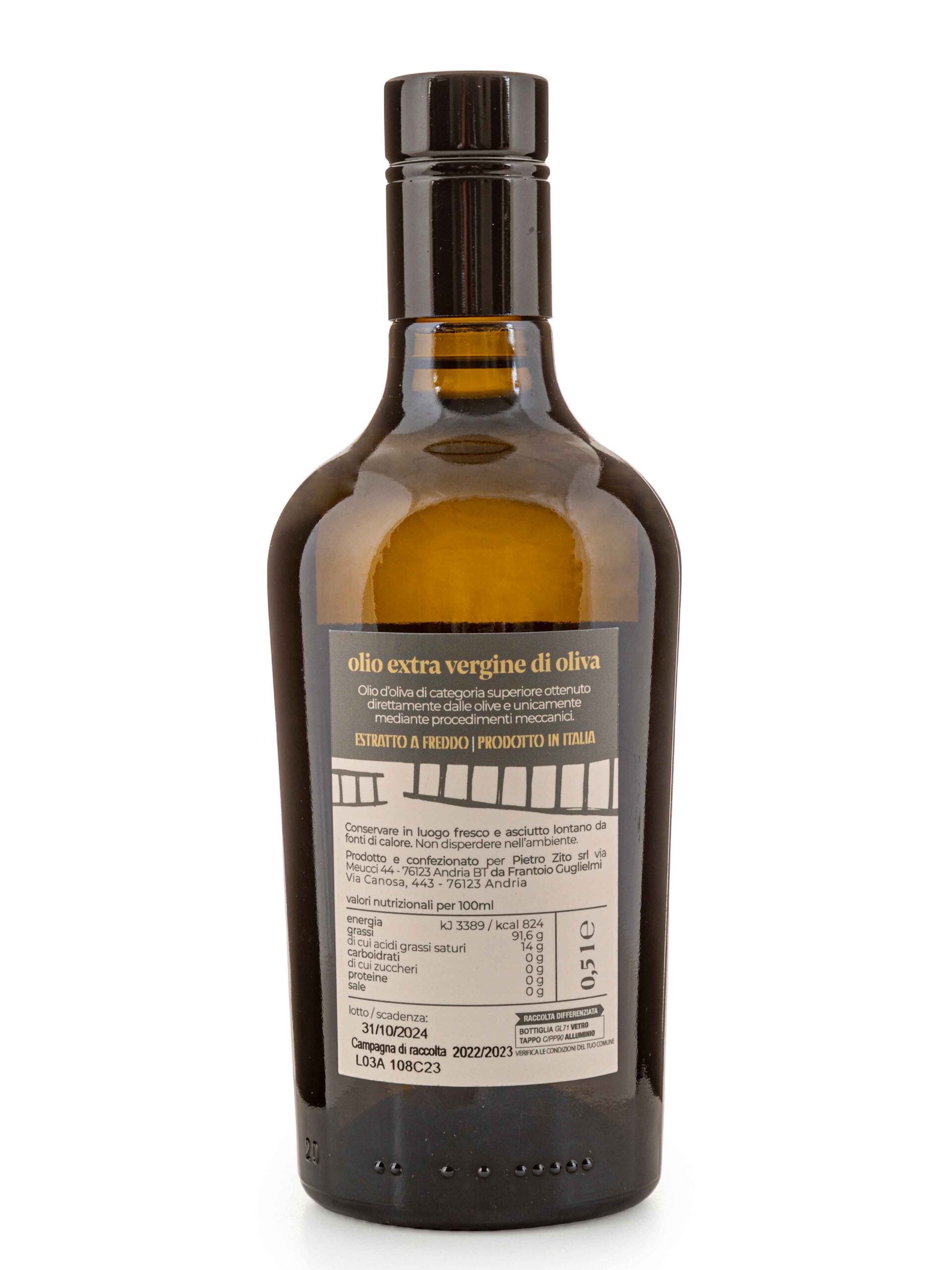 Olio Extravergine di Oliva fruttato medio, nuova campagna olearia 2025/2026 bottiglia da 500 ml - immagine 2